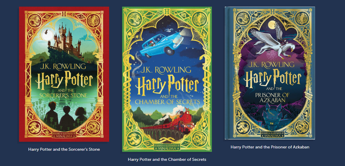 Las 3 portadas de los primeros libros de la colección ilustrada e interactiva de Harry Potter